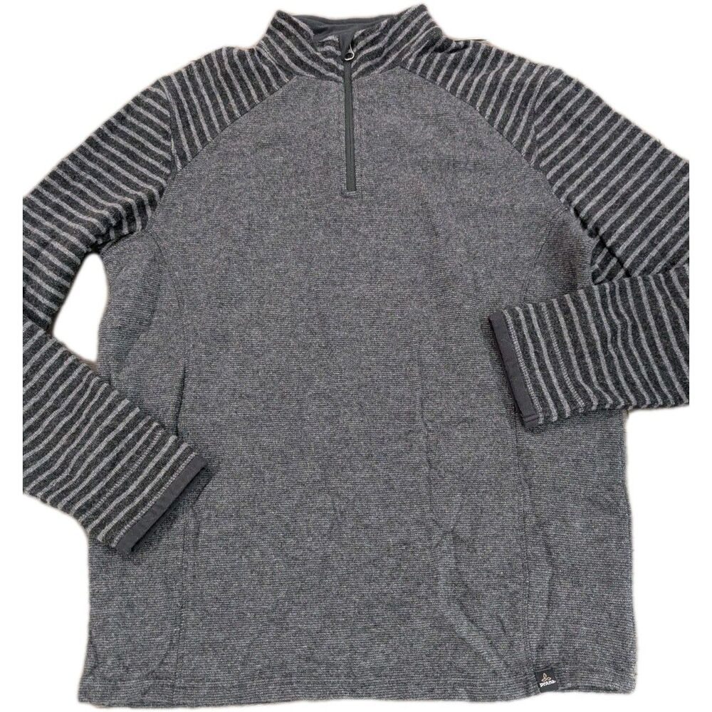 Prana Sweater Mens Medium Gray Striped 1/4 Zip Wool Blend Outdoor Gorpcore L